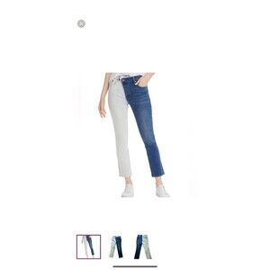 Pistola Jeans Womens Size 29‎ Blue Denim Two Tone Asymmetric Stretch Cropped